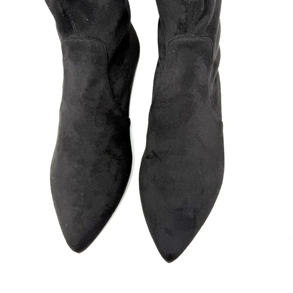 Jon‎ Josef Merly Black Stretch Suede Pull On Knee-High Boots 6 Pointed Toe